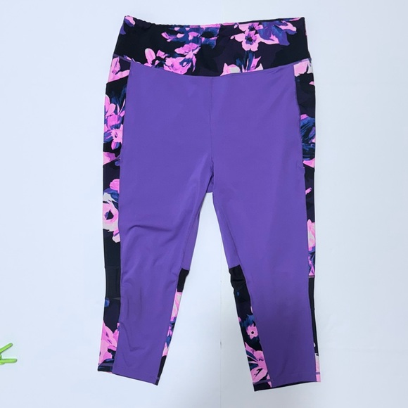 Set of 2 LuLaRoe Rise Fearless Crop Fitness Leggings Size 2X Capri Floral - Picture 4 of 16